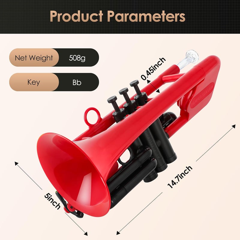 PAMPET SEA LION Professional Plastic Bb Trumpet Standard Trumpets Trumpet Set for Student Beginner Bb Trumpet Instrument (Red) - Image 2